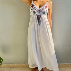 Japna Vintage Embroidered Maxi Dress | White | Colorful | Size S | Women